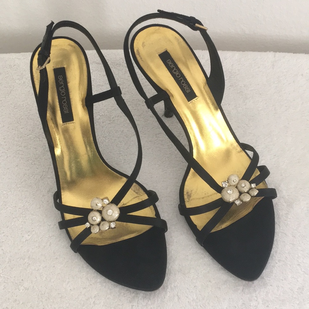 Seggio Rossi black heels w  pearls/diamonds